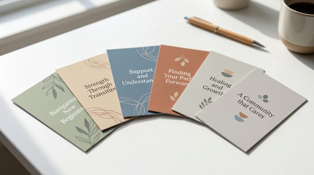 Close-up stock photo of divorce support cards fanned out on