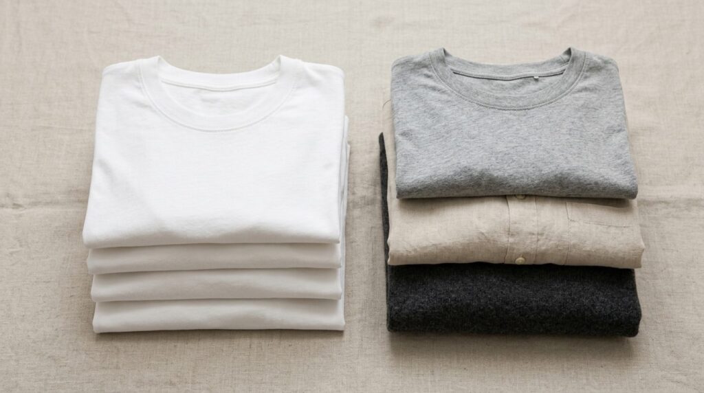 Close-up stock photo, 16:9 aspect ratio, minimalist wardrobe