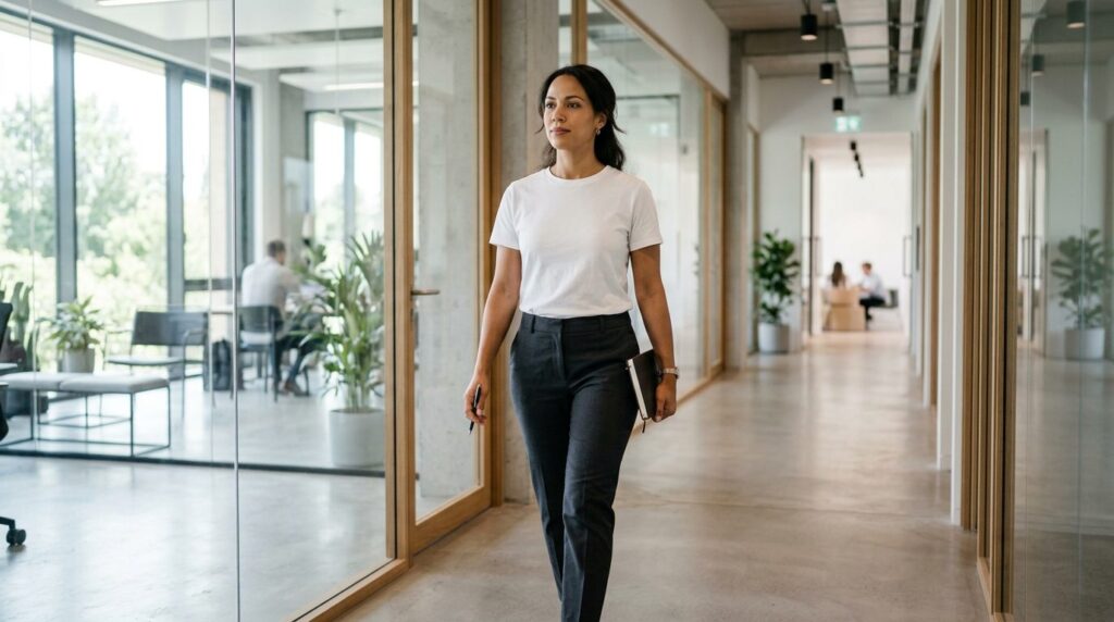Professional stock photo, 16:9 aspect ratio, confident woman