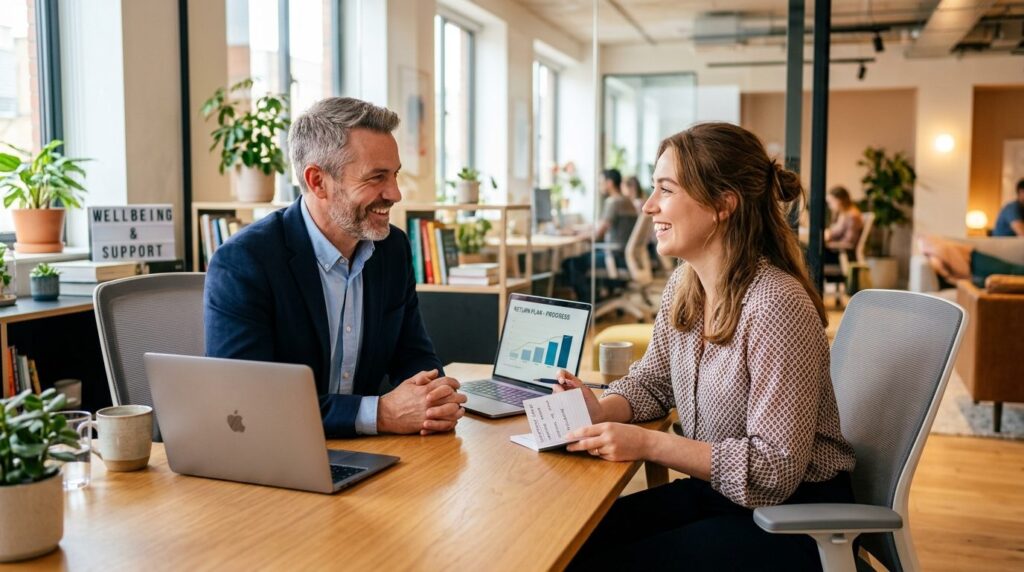 Photorealistic image of a male manager and female employee h